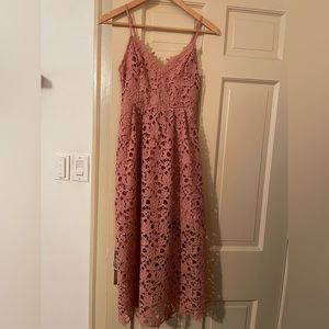 Astr the Label Lace A Line Midi dress - XS, dusty pink / mauve